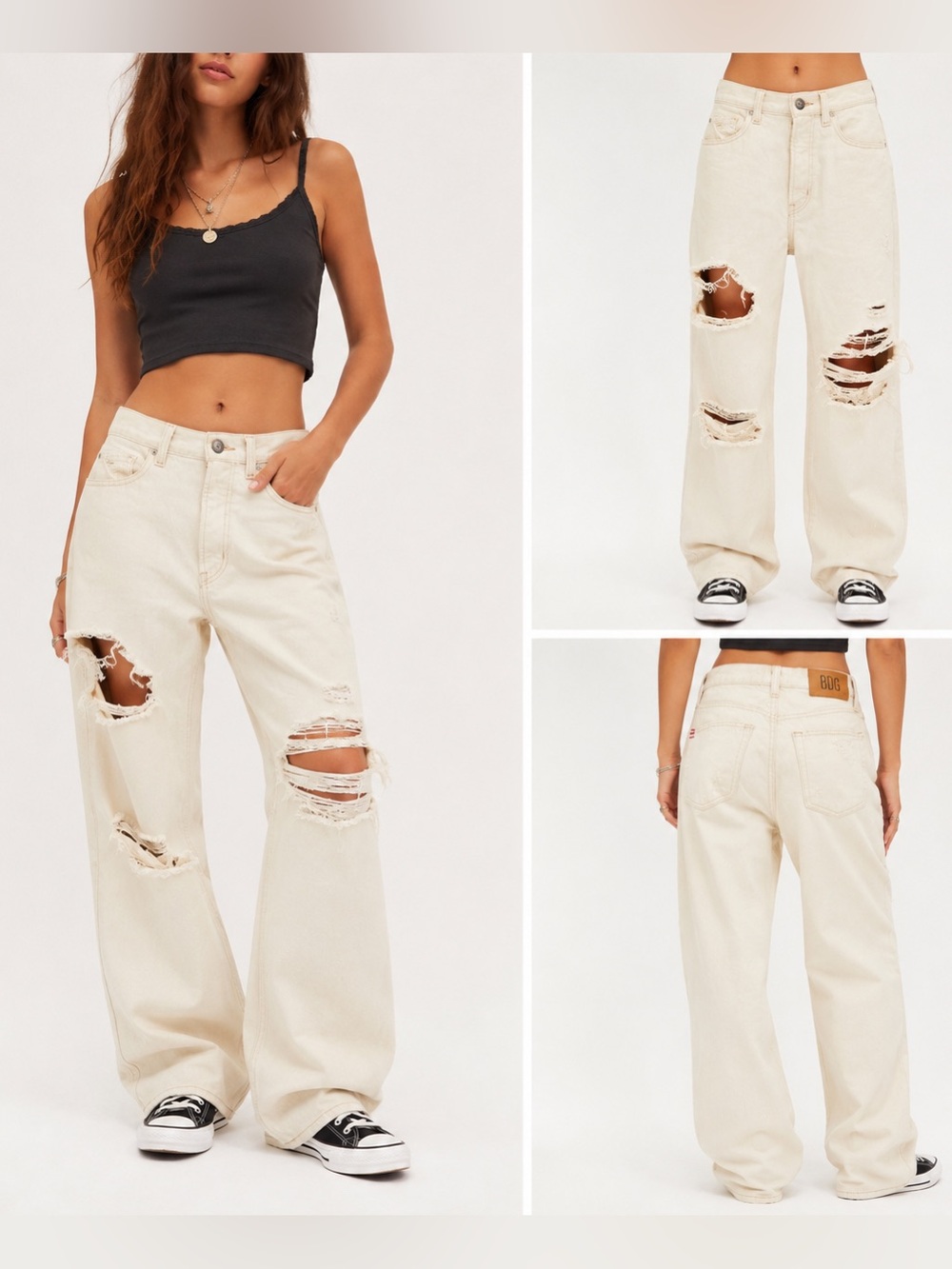 BDG Urban Outfitters High Rise Baggy Distressed White Jeans Size 26
